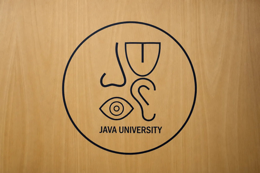 JAVA University logo on a wooden door