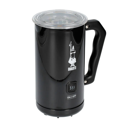 Bialetti MKF02 – czarny elektryczny spieniacz do mleka z przezroczystą pokrywką i przyciskiem ON/OFF