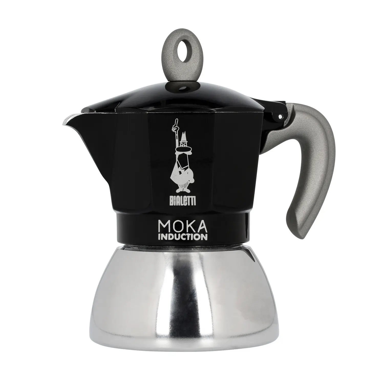 Kawiarka Bialetti Moka Induction 4TZ czarna, kawiarka do kawy na płytę indukcyjną, widok produktowy na białym tle