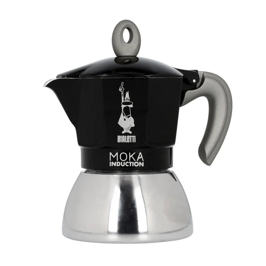 Kawiarka Bialetti Moka Induction 4TZ czarna, kawiarka do kawy na płytę indukcyjną, widok produktowy na białym tle