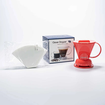 Clever Dripper koralowy L 500 ml z zestawem 100 filtrów papierowych i opakowaniem