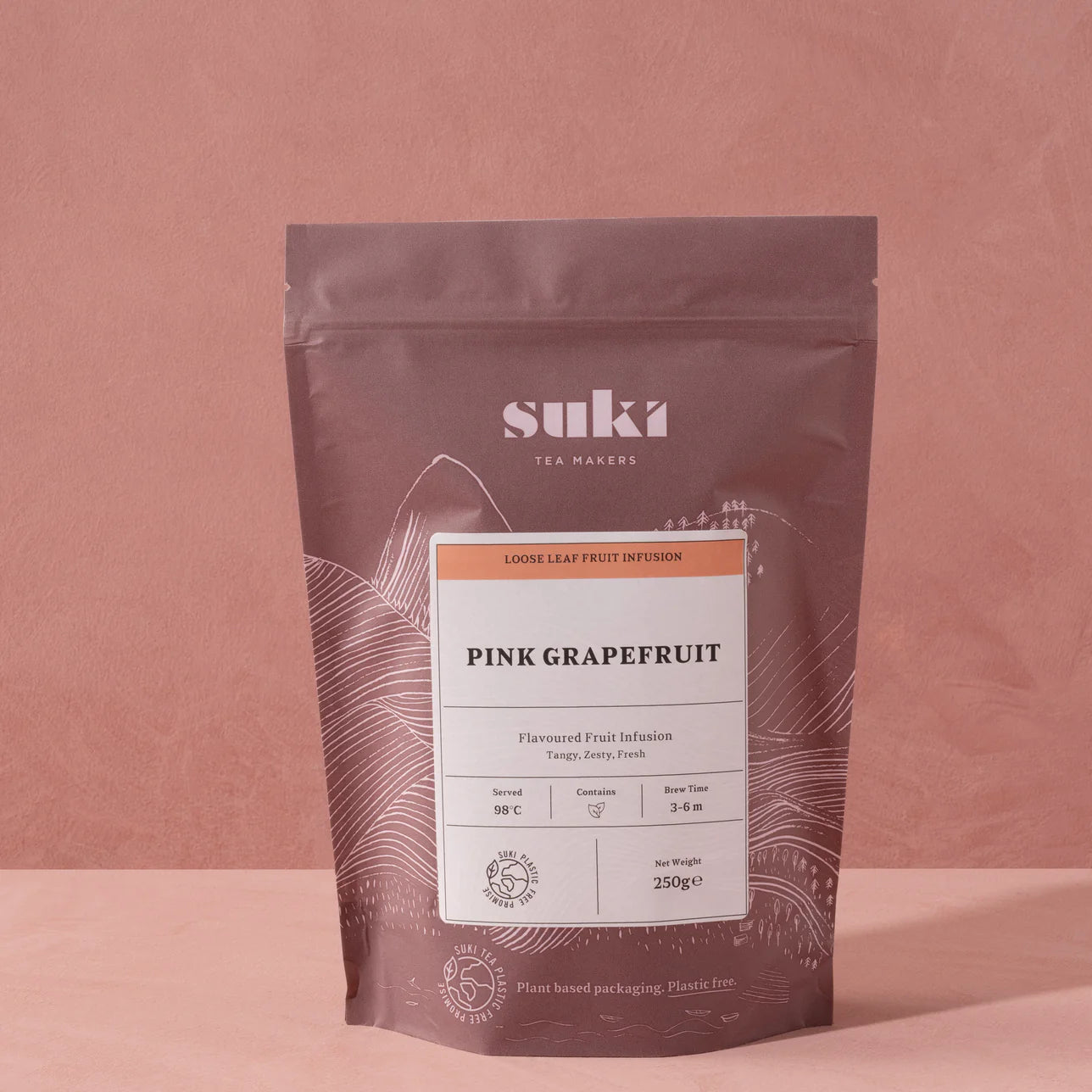 Herbata owocowa Suki Tea Pink Grapefruit 250 g – opakowanie herbaty liściastej na białym tle