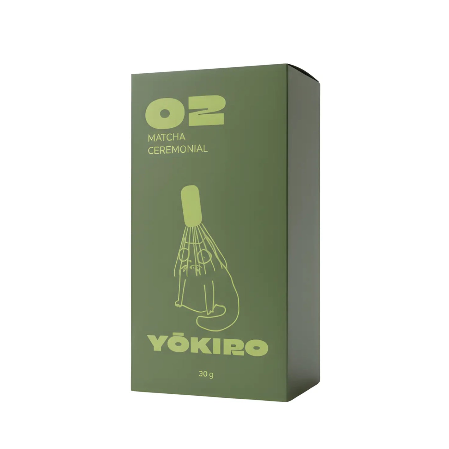Matcha ceremonialna Yōkiro 30 g – zielona herbata matcha klasy ceremonialnej w minimalistycznym, zielonym opakowaniu z ilustracją chasenu