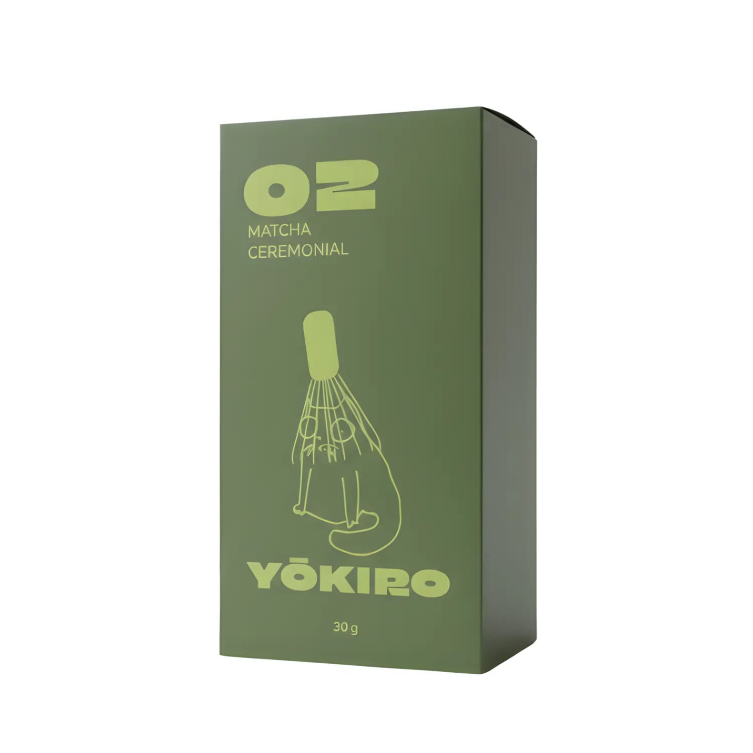 Matcha ceremonialna Yōkiro 30 g – zielona herbata matcha klasy ceremonialnej w minimalistycznym, zielonym opakowaniu z ilustracją chasenu
