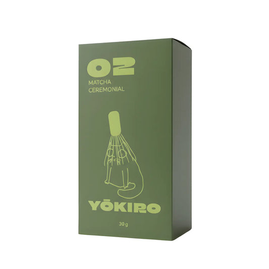 Matcha ceremonialna Yōkiro 30 g – zielona herbata matcha klasy ceremonialnej w minimalistycznym, zielonym opakowaniu z ilustracją chasenu