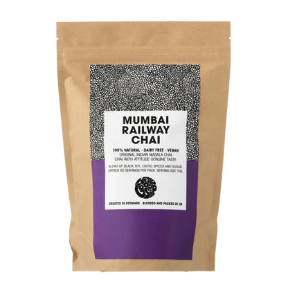 Mumbai Railway Chai – opakowanie 1 kg indyjskiej herbaty masala z czarną herbatą, przyprawami i cukrem. 100% naturalna, wegańska, bez nabiału.