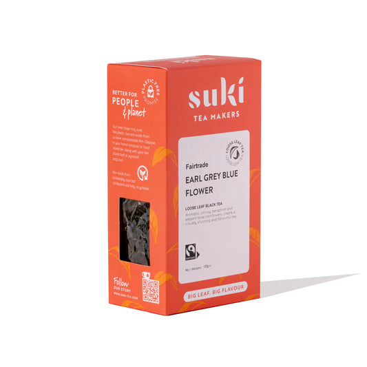 Suki Tea Earl Grey Blue Flower – czarna herbata liściasta Fairtrade 100g z bergamotką i bławatkiem