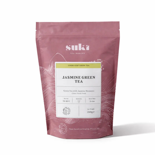 Herbata zielona jaśminowa Suki Tea Jasmine Green Tea 250 g – opakowanie na białym tle