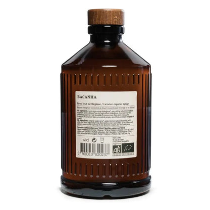 Tył butelki syropu Bacanha Réglisse 400 ml – etykieta z informacjami i składem